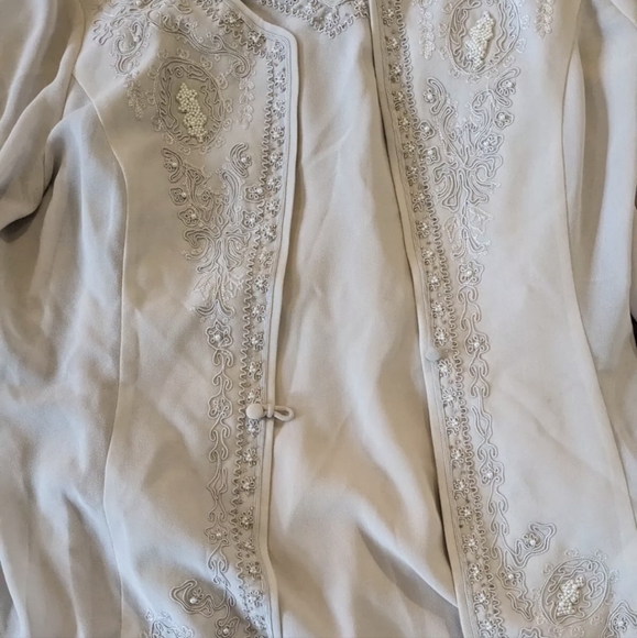 R & M Richards Dress & jacket 10 Beige Beaded VNeck Long Lined Mother Of Bride - Picture 8 of 14